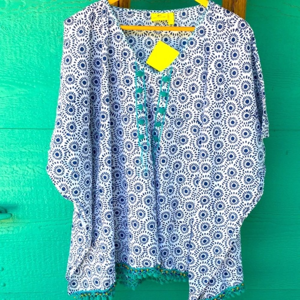 NWT ROBERTA ROLLER RABBIT SPIRIT KAFTAN NAOLIN WHITE